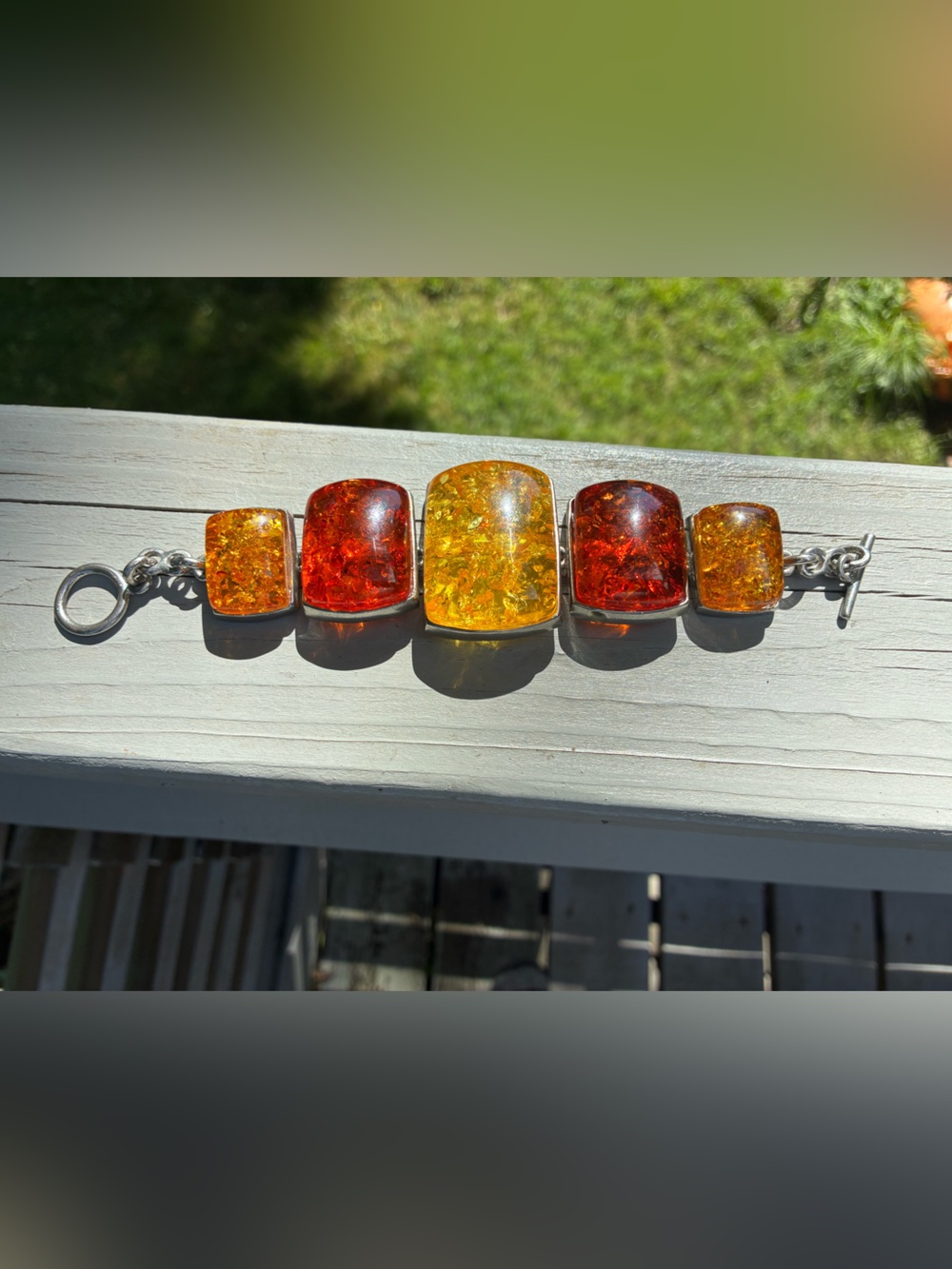 Large Authentic Amber Cabochon Bracelet